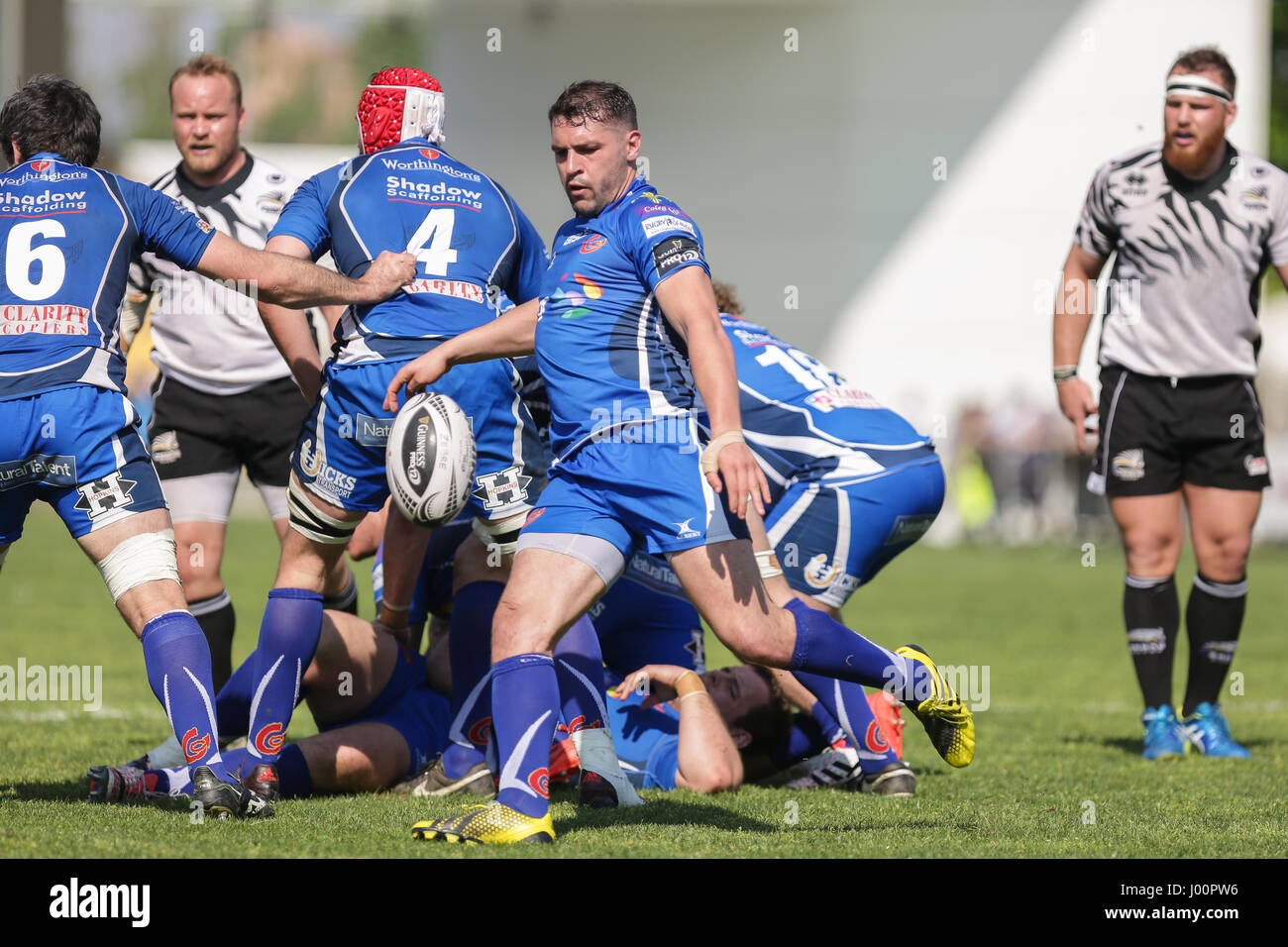 Parma,Italy.08th April, 2017. Newport's scrum half Charlie Davies tries to clear the ball in the match against Zebre in Guinness Pro12©Massimiliano Carnabuci/Alamy news Stock Photo