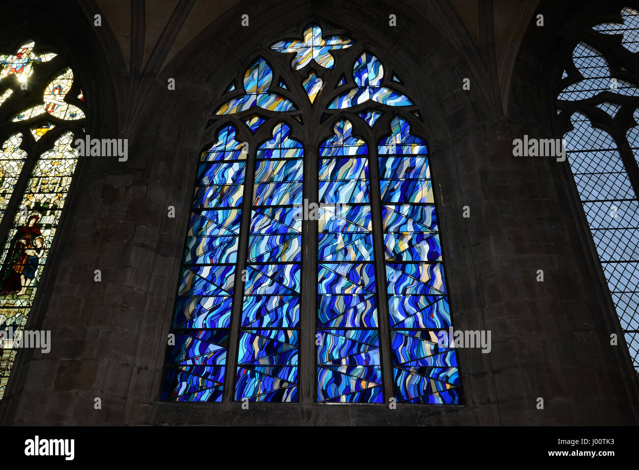 Hereford, UK. 08th Apr, 2017. New stained glass window 'Ascension' by