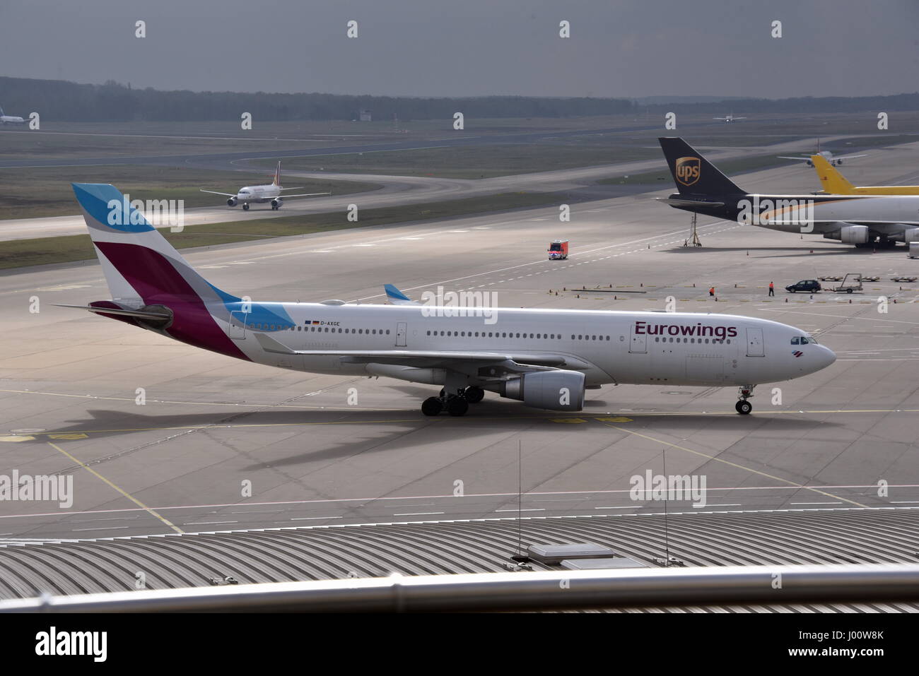 Cologne, Germany. 06th Apr, 2017. A Eurowings Airbus 330 aircraft seen on the runway at the Cologne Bonn airport in Cologne, Germany, 06 April 2017. Photo: Horst Galuschka/dpa/Alamy Live News Stock Photo