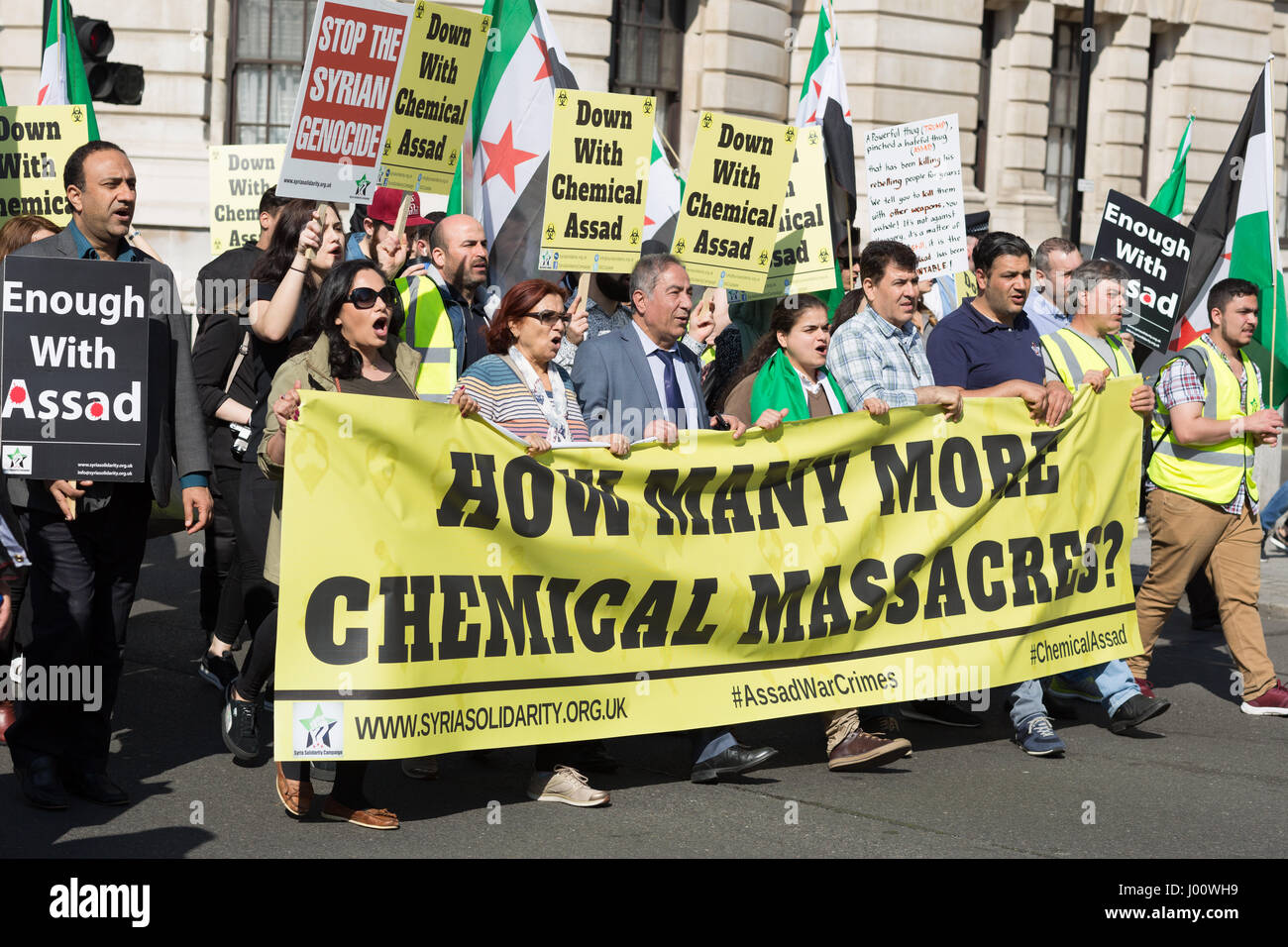 London. UK. 8 April 2017. People marching in protest against the Assad regime and the recent chemical attack in Idlibin, Syria. Stock Photo