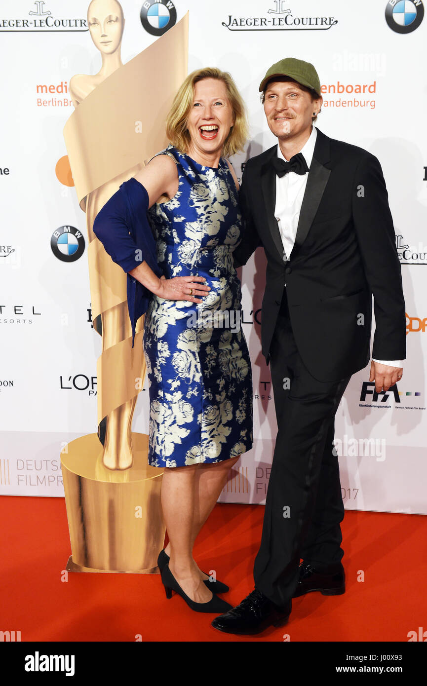 Berlin, Germany. 8th Apr, 2017. Actors Petra Zieser and Georg Friedrich arrive at the reception for the nominees of the German Film Award ('Deutscher Filmpreis') in Berlin, Germany, 8 April 2017. Photo: Maurizio Gambarini/dpa/Alamy Live News Stock Photo