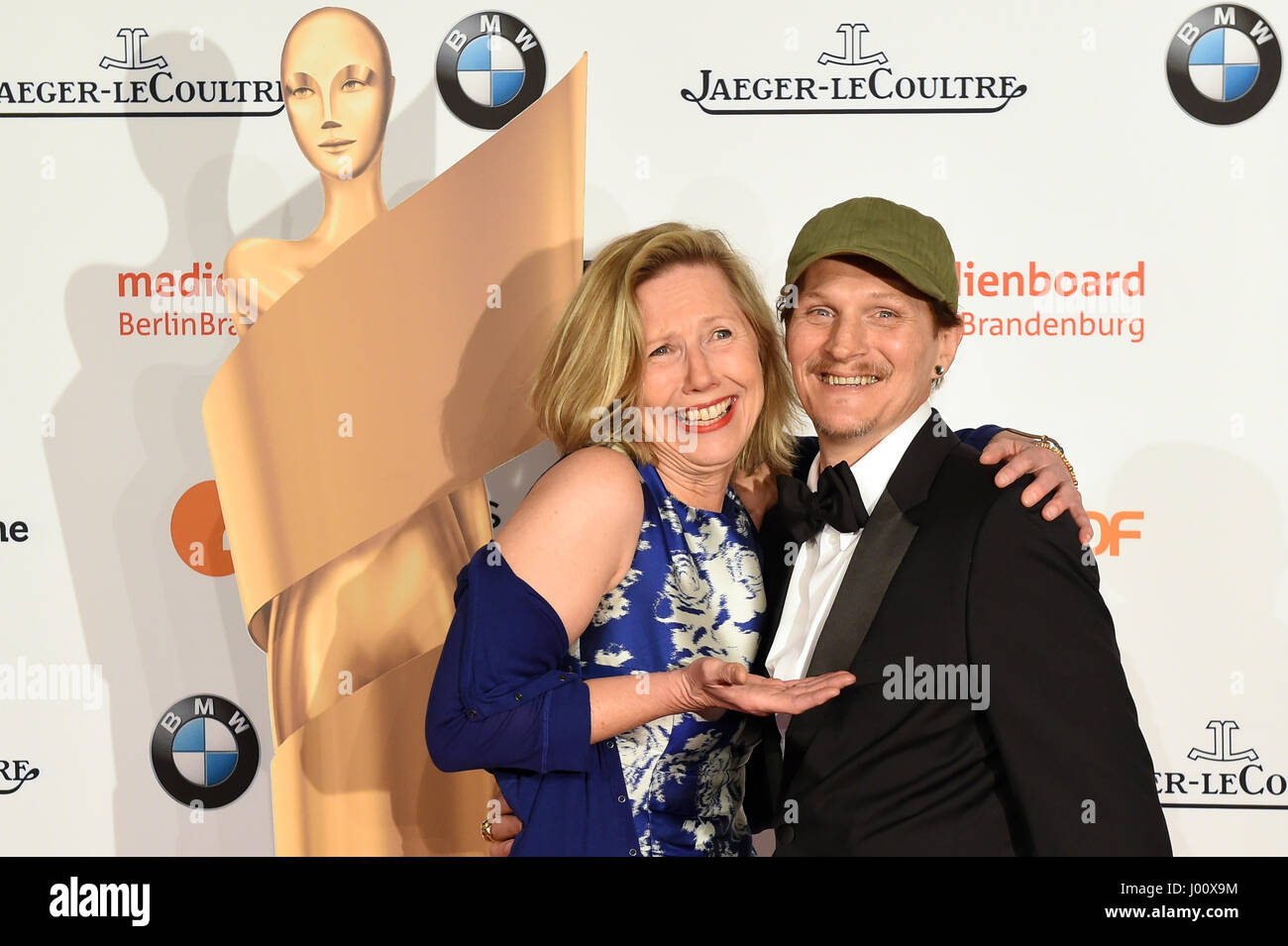 Berlin, Germany. 8th Apr, 2017. Actors Petra Zieser and Georg Friedrich arrive at the reception for the nominees of the German Film Award ('Deutscher Filmpreis') in Berlin, Germany, 8 April 2017. Photo: Maurizio Gambarini/dpa/Alamy Live News Stock Photo