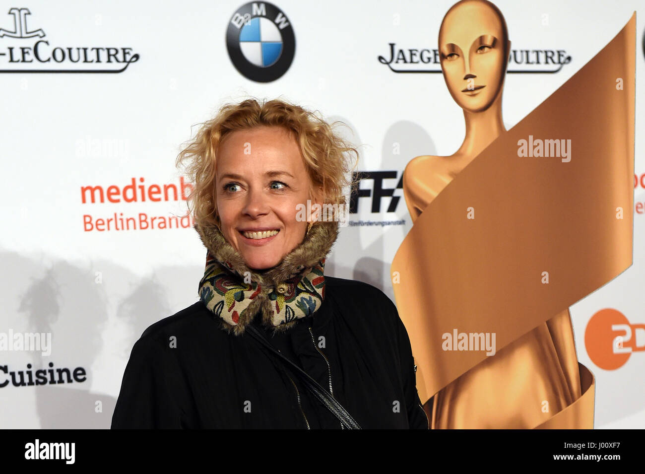 Berlin, Germany. 8th Apr, 2017. Actress Katja Riemann arrives at the reception for the nominees of the German Film Award ('Deutscher Filmpreis') in Berlin, Germany, 8 April 2017. Photo: Maurizio Gambarini/dpa/Alamy Live News Stock Photo