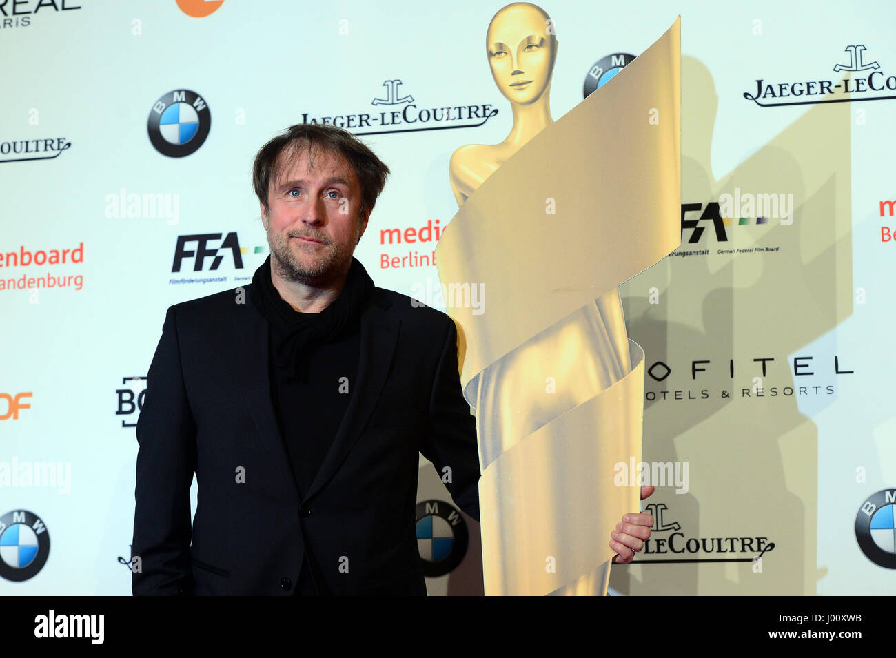 Berlin, Germany. 8th Apr, 2017. Actor Bjarne Maedel arrives at the reception for the nominees of the German Film Award ('Deutscher Filmpreis') in Berlin, Germany, 8 April 2017. Photo: Maurizio Gambarini/dpa/Alamy Live News Stock Photo