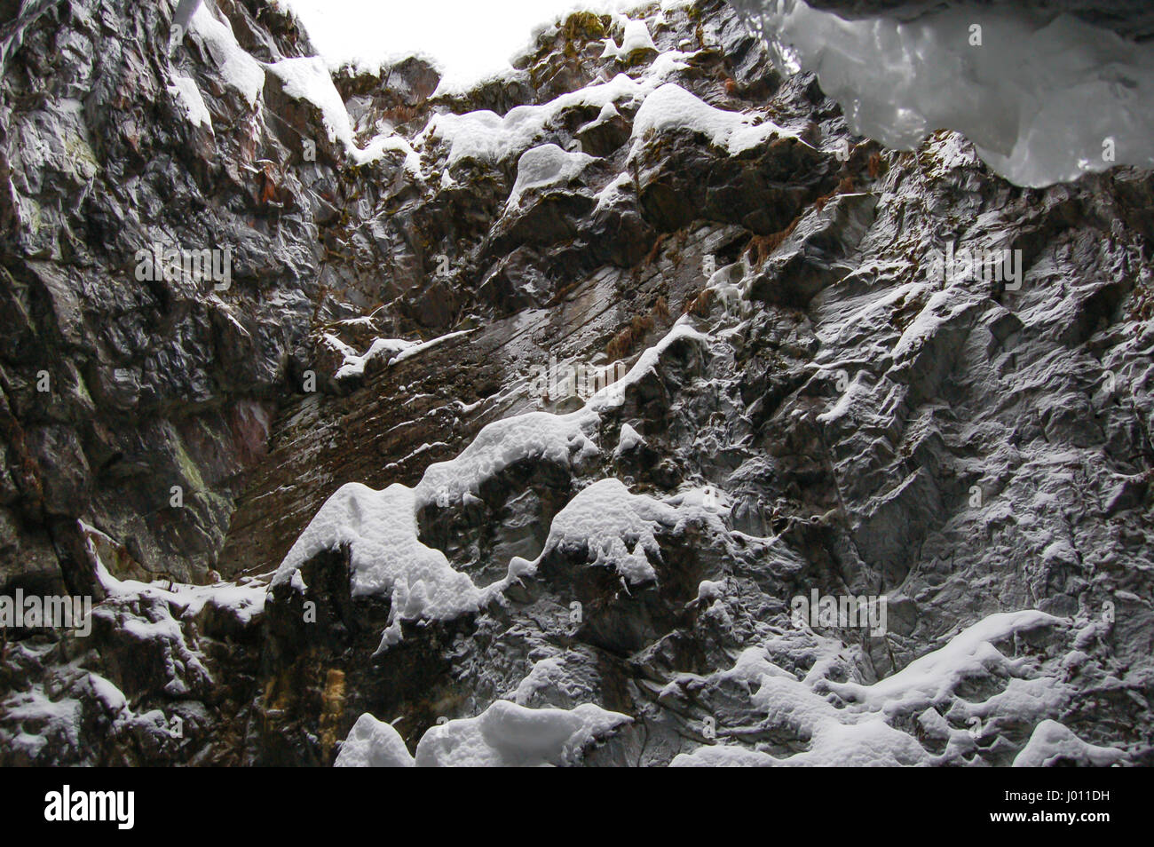 Close Up Rocks In Cave With Snow Stock Photo Alamy