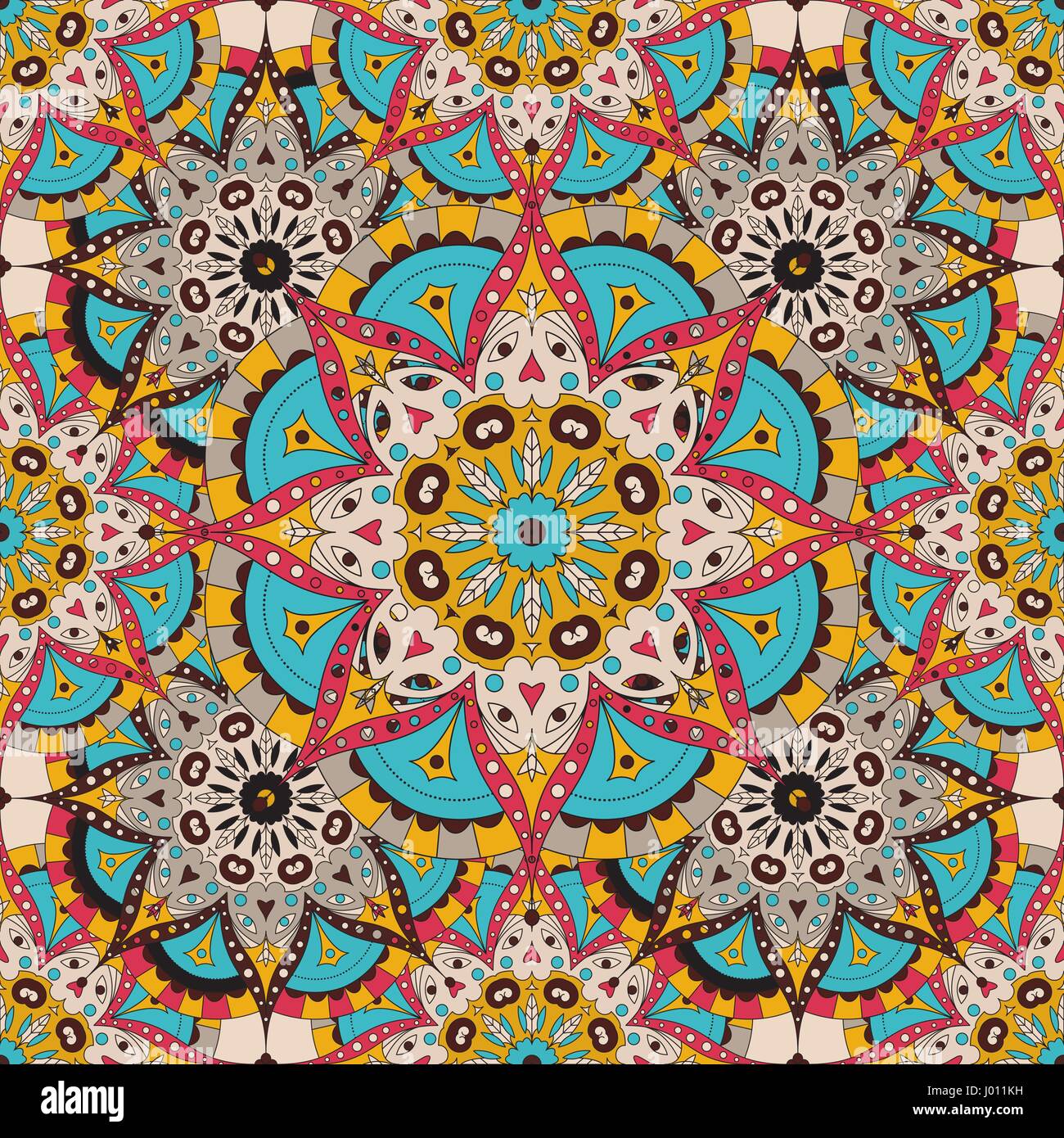 Vector seamless pattern. national decorative element for fabric ot design. Islam, Arabic motifs. Oriental colorful mandala. Stock Vector