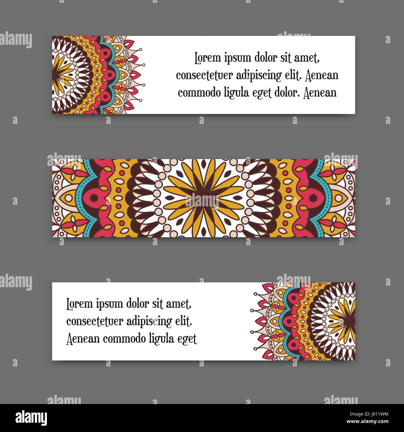 set vector horizontal banners with colorful mandala. The national collection of headers for the site. Islam, Arabic, Indian, ottoman motifs. Stock Vector