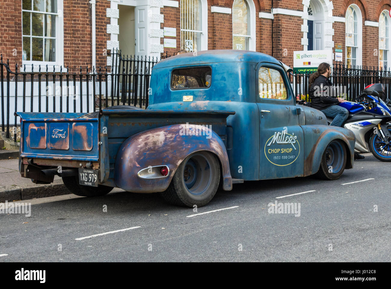 An old style truck in the genre of 1950s American vehicles. Stock Photo