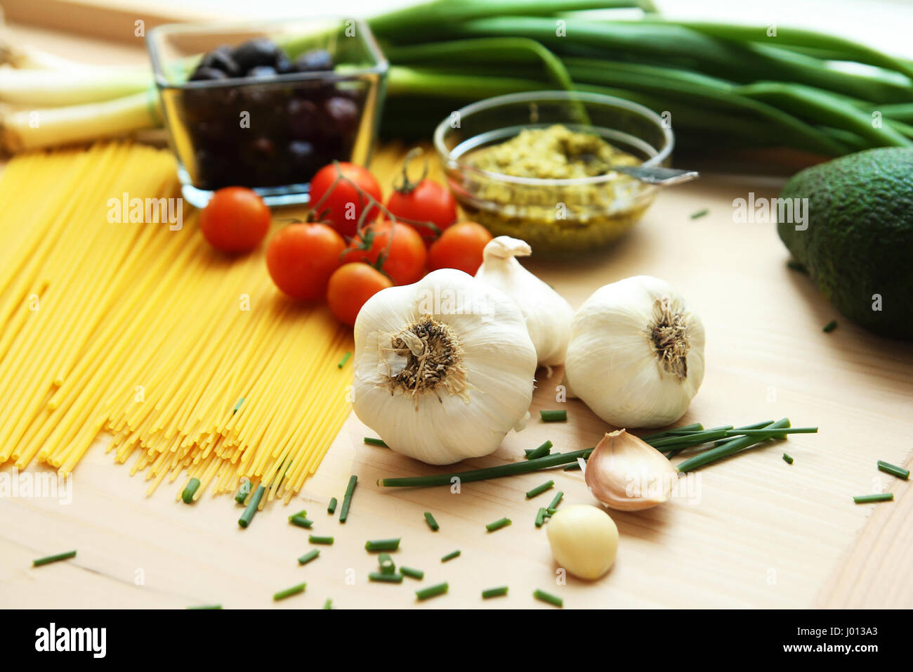 spaghetti cooking ingredients Stock Photo