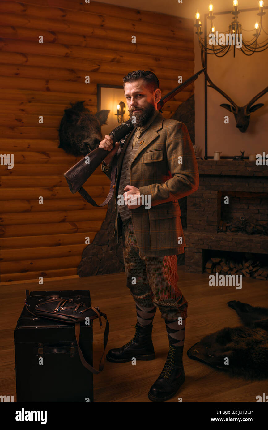 Respectable hunter man in vintage hi res stock photography and