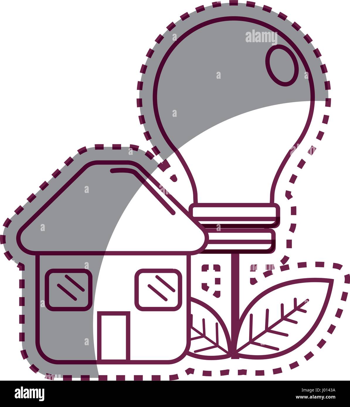 sticker house with save bulb plant with leaves Stock Vector Image & Art