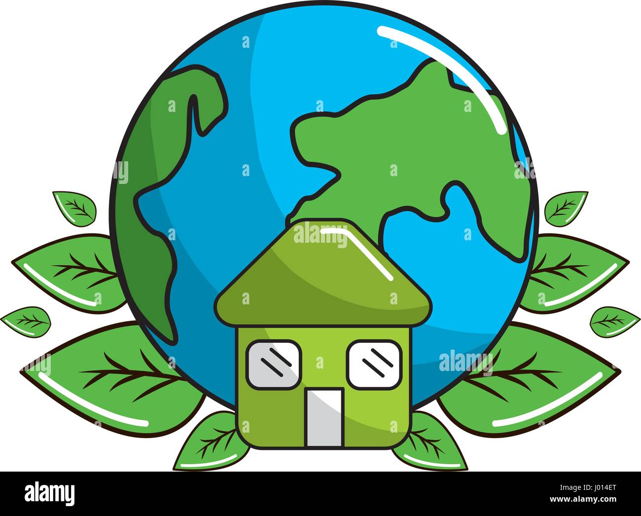 earth planet with leaves and house icon Stock Vector Image & Art - Alamy