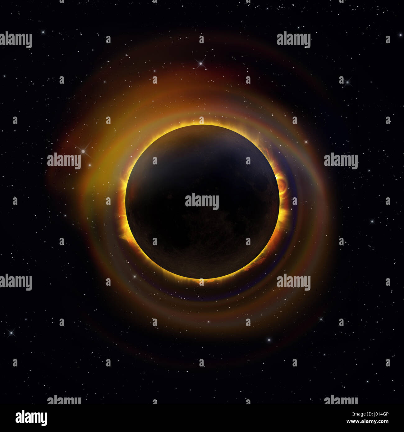 Solar eclipse with colorful halo on a starry sky background. Elements of this image furnished by NASA Stock Photo