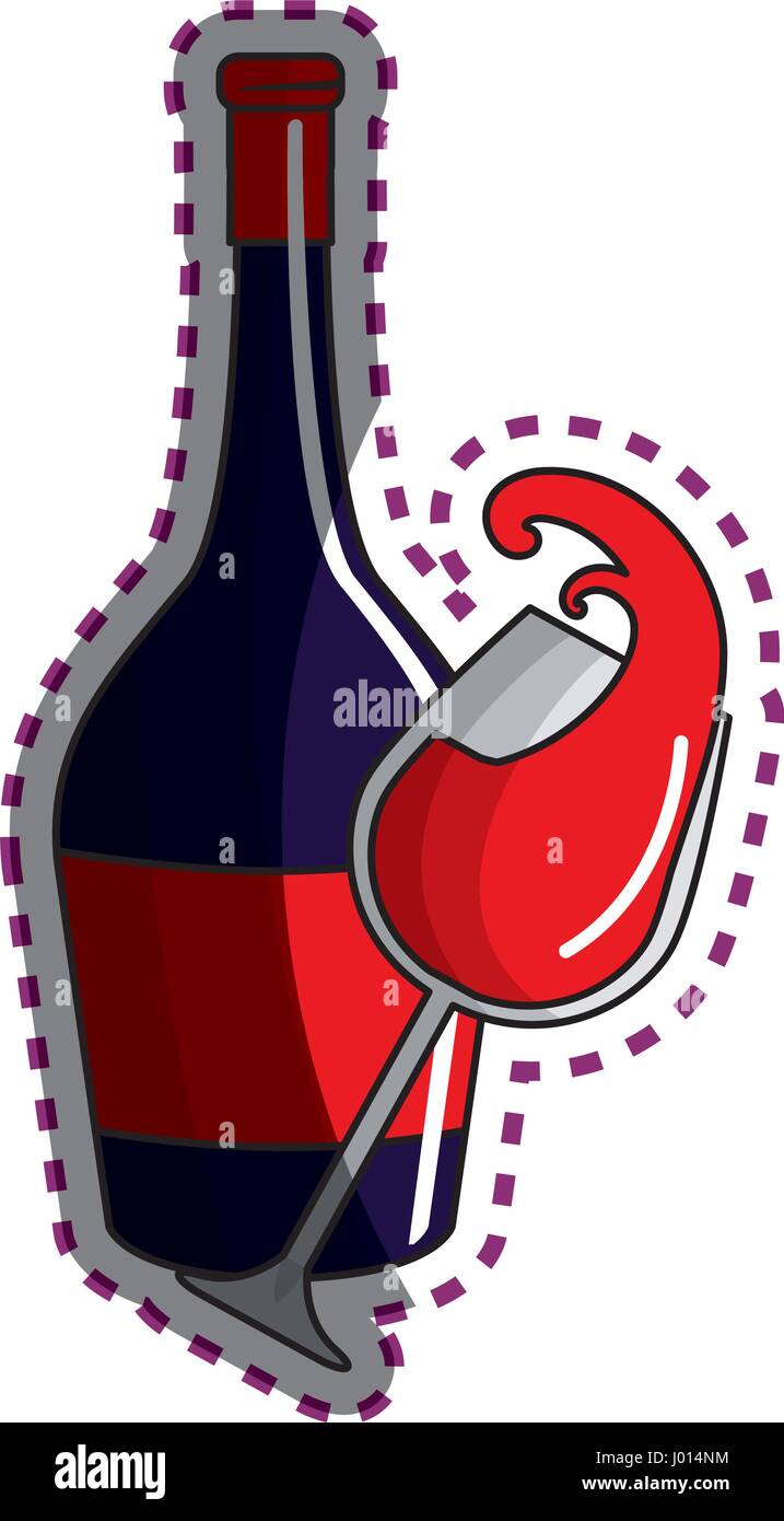 sticker glass splashing and bottle of wine icon Stock Vector Image ...