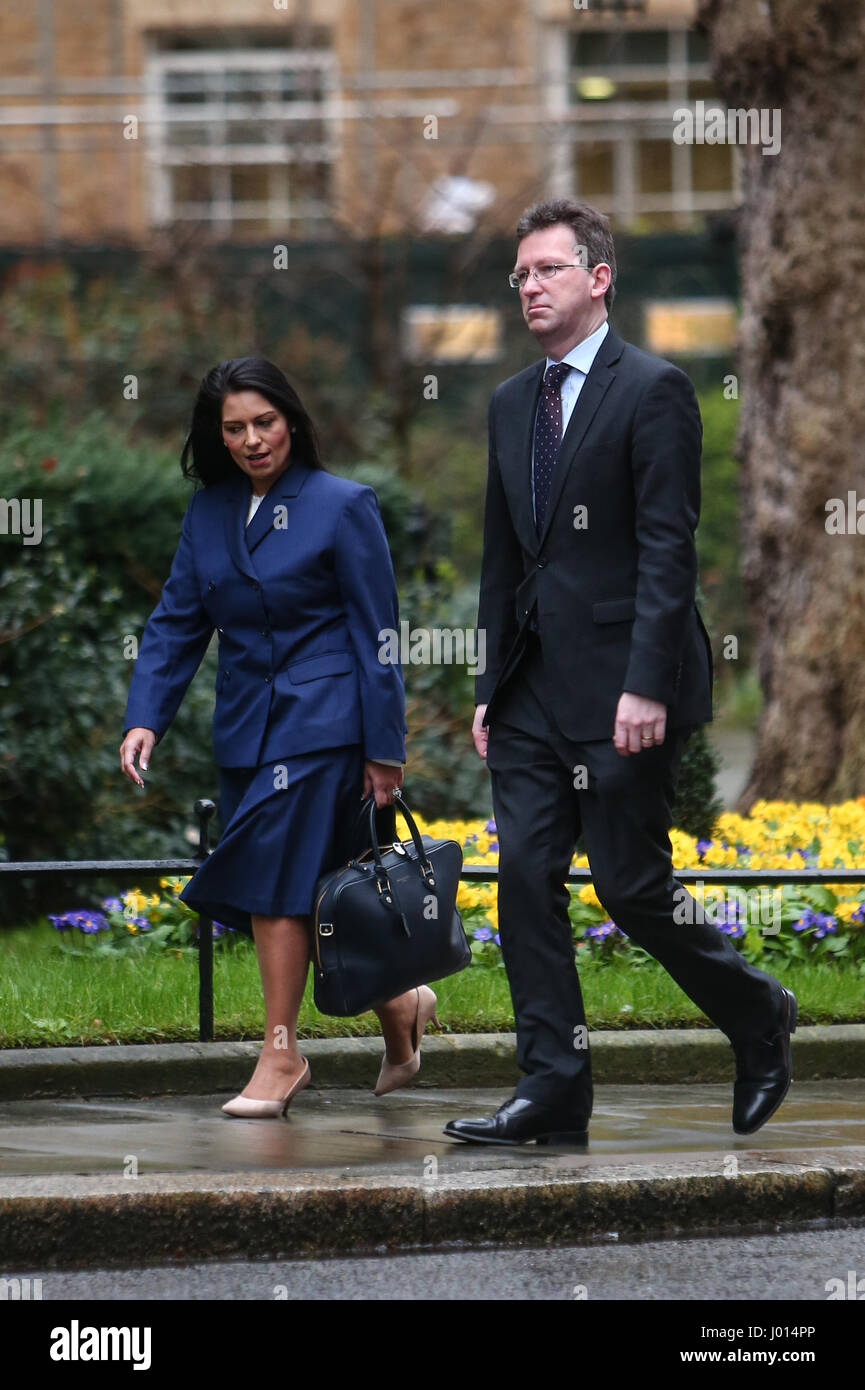Ministers attend the weekly Cabinet meeting at Downing Street priot to today's budget  Featuring: Pritti Patel, Jeremy Wright QC Where: London, United Kingdom When: 08 Mar 2017 Stock Photo
