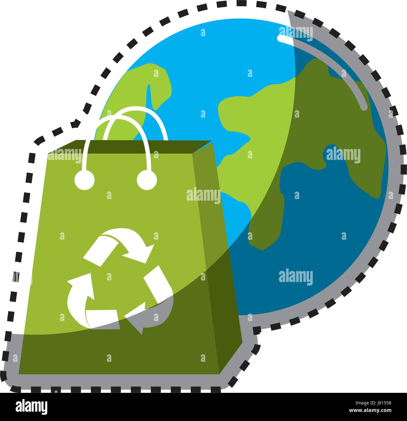 sticker planet and bag to recycle environment icon Stock Vector Image ...