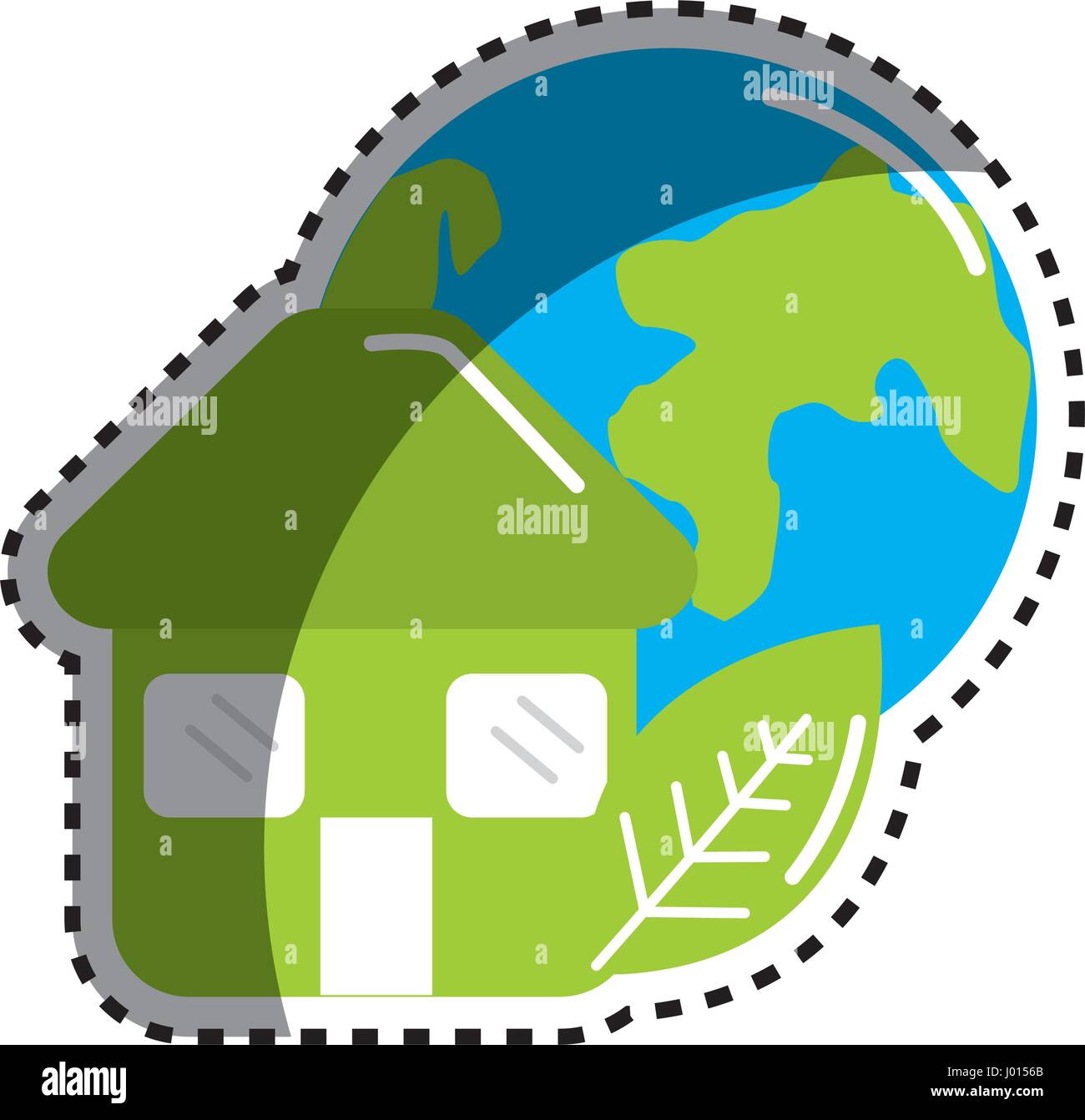 sticker green house with leaf and earth planet Stock Vector Image & Art ...