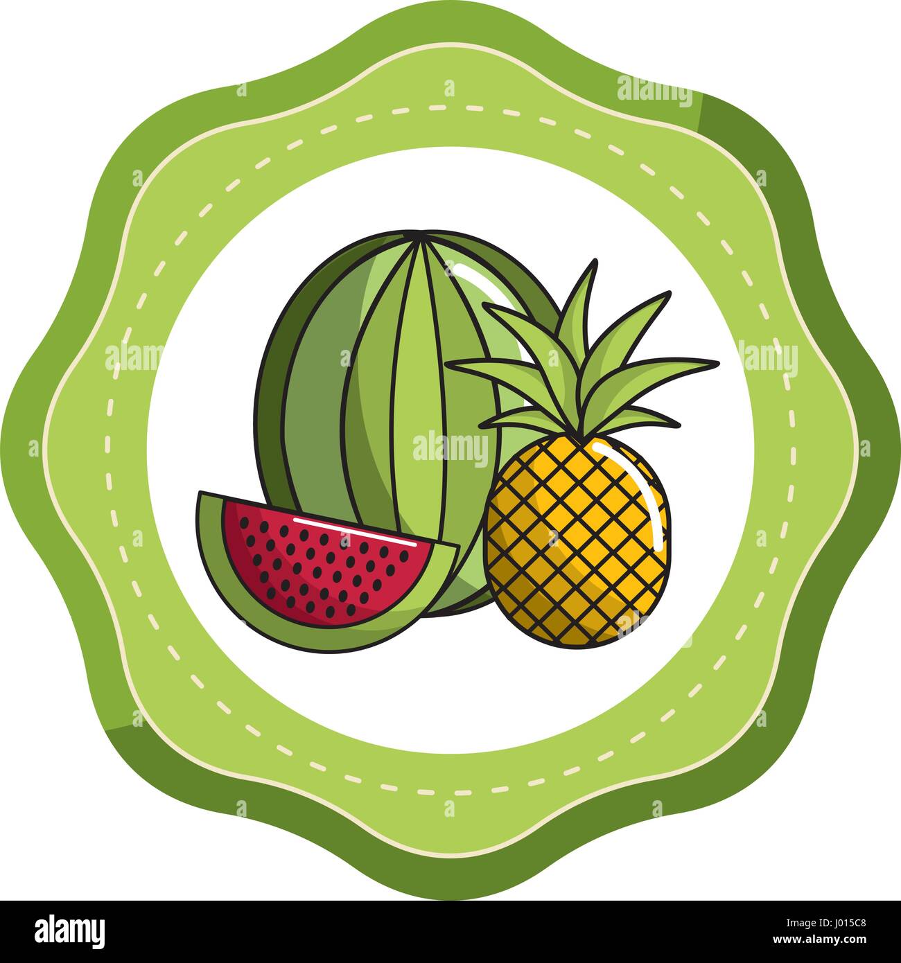 sticker watermelon and pineapple fruit icon Stock Vector Image & Art ...