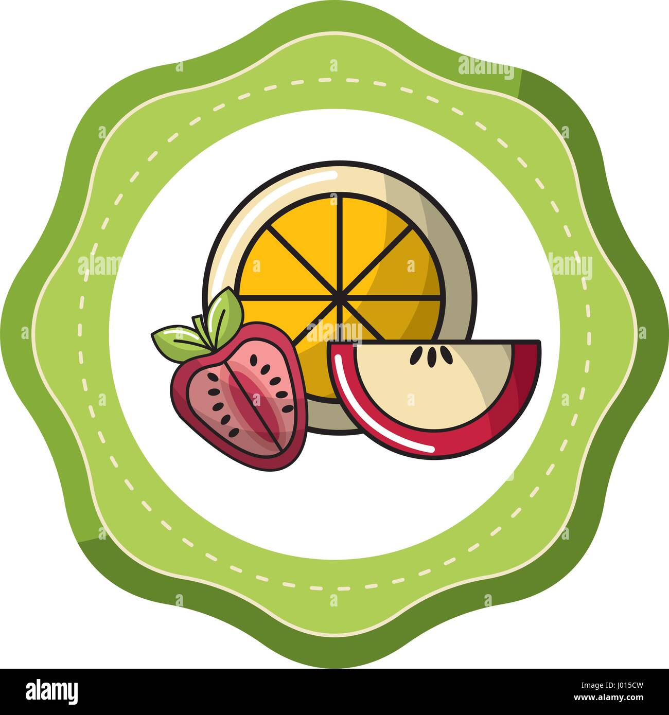 sticker orange, strawberry and apple fruit icon Stock Vector Image ...