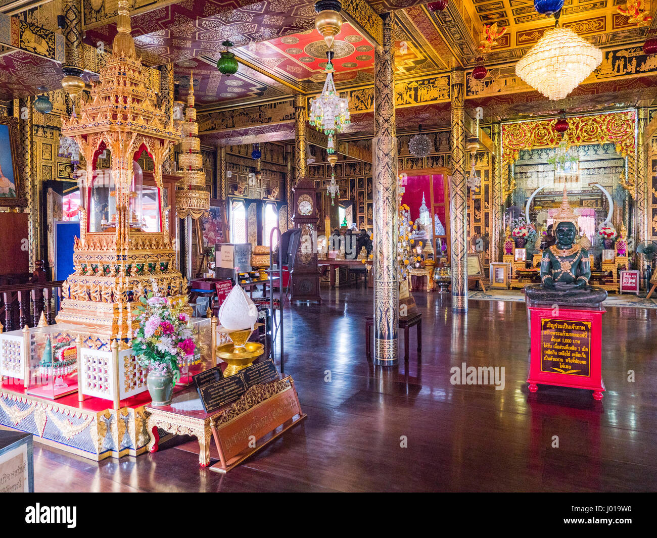 Interior of a temple building at Wat Chulamanee in Amphawa, Samut Songkhram Province, Thailand. Stock Photo