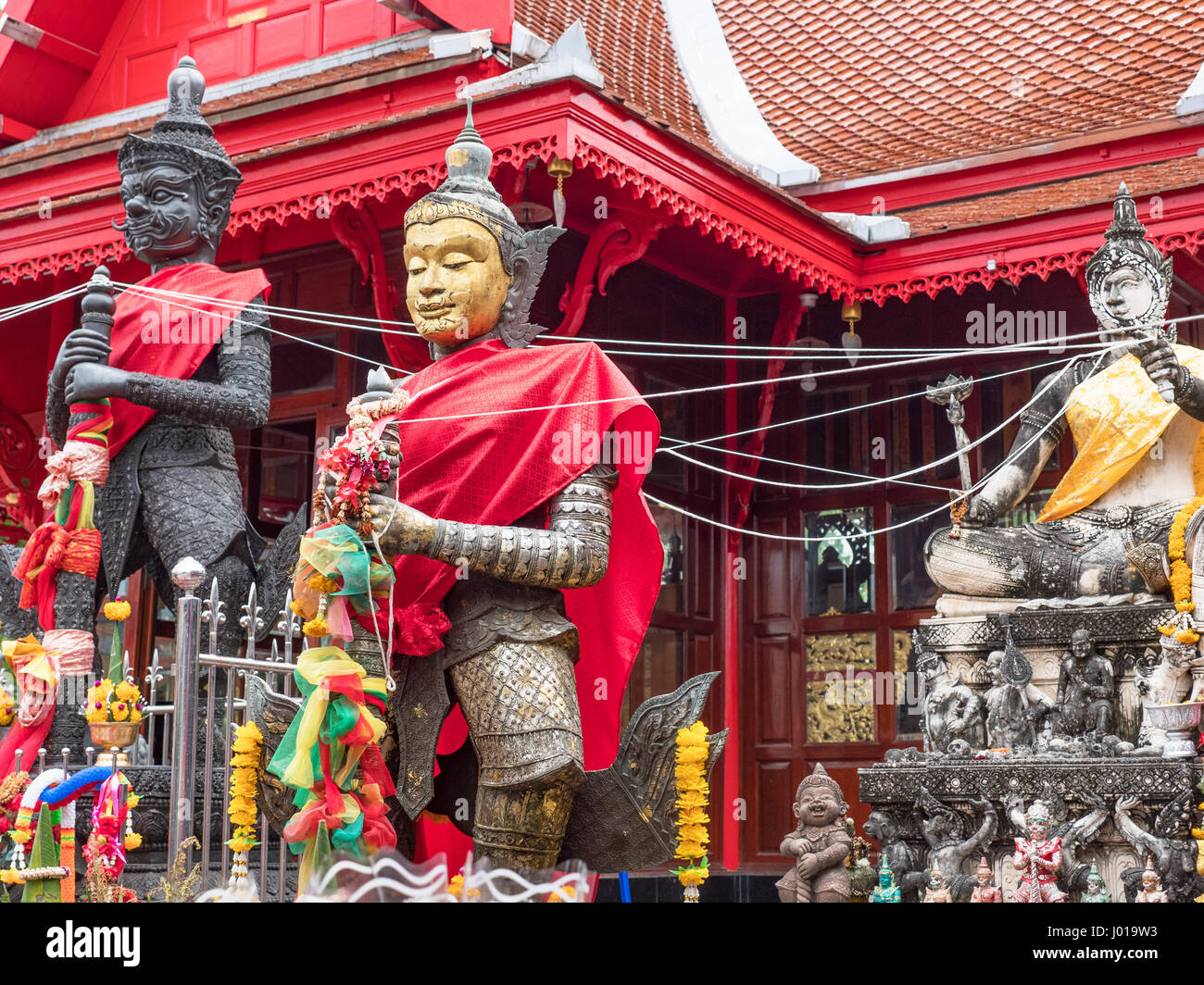 Mythological figures at Wat Chulamanee in Amphawa, Samut Songkhram Province, Thailand. Stock Photo