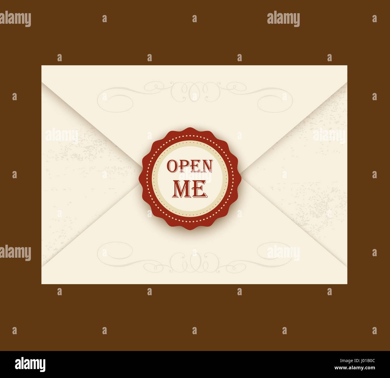 Envelope with rosette seal. Vector illustration. Quote Open me. ideal for invitation envelopes for a wedding or birthday in style Alice in Wonderland Stock Vector