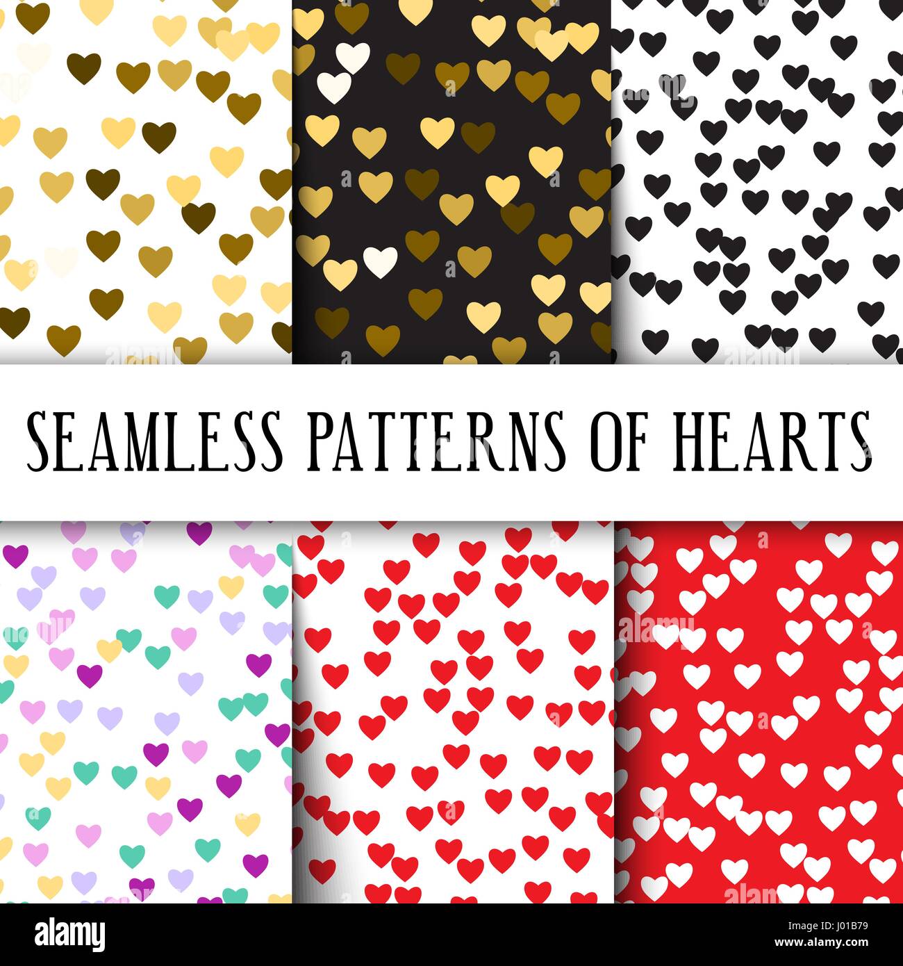 vector set of seamless patterns with hearts. Perfect for Valentine s day, weddings or romantic gifts.  Stock Vector