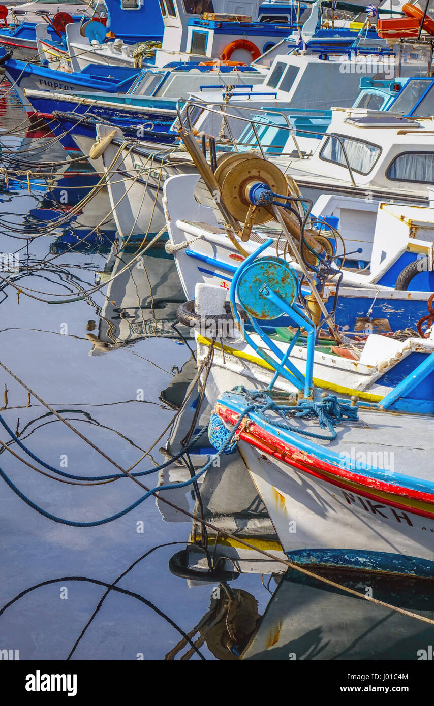 Tied up greek fishing boats hi-res stock photography and images - Alamy