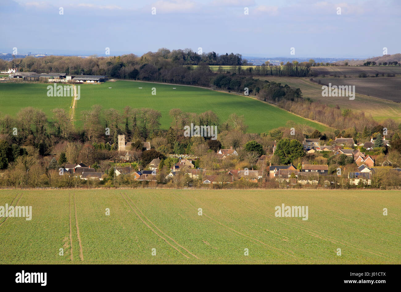 Linear settlement pattern in valley, Cherhill, Wiltshire, England, UK