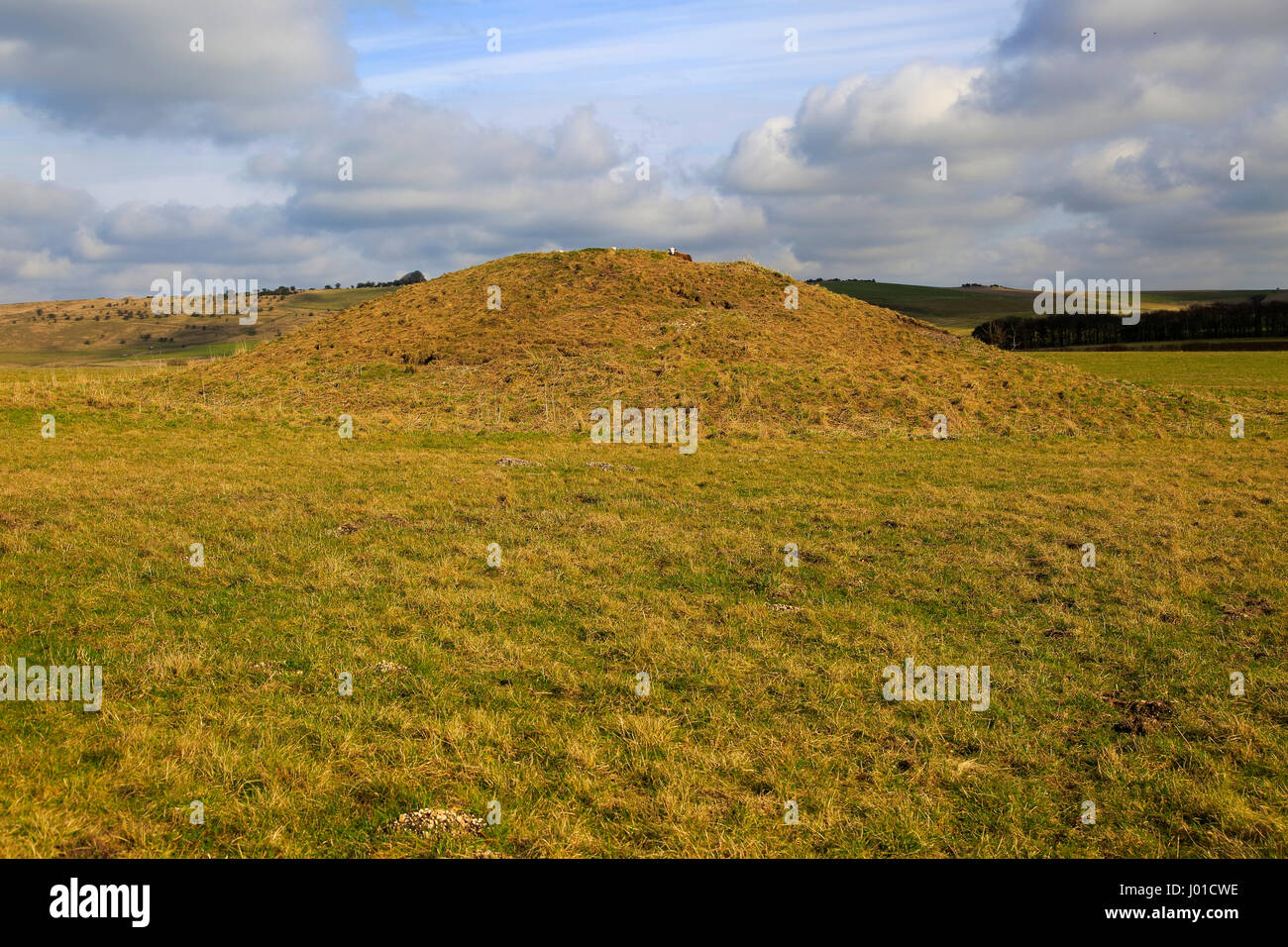 Round barrow ancient monument burial chamber, Baltic Farm, Bishops Cannings, Wiltshire, England, UK Stock Photo