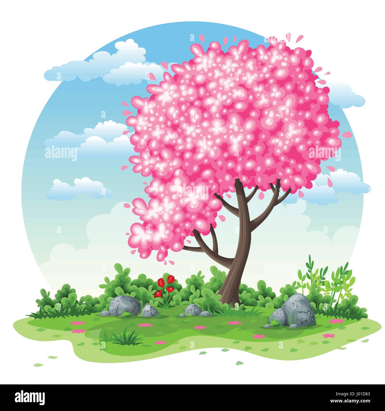 Spring nature cartoon background Stock Vector