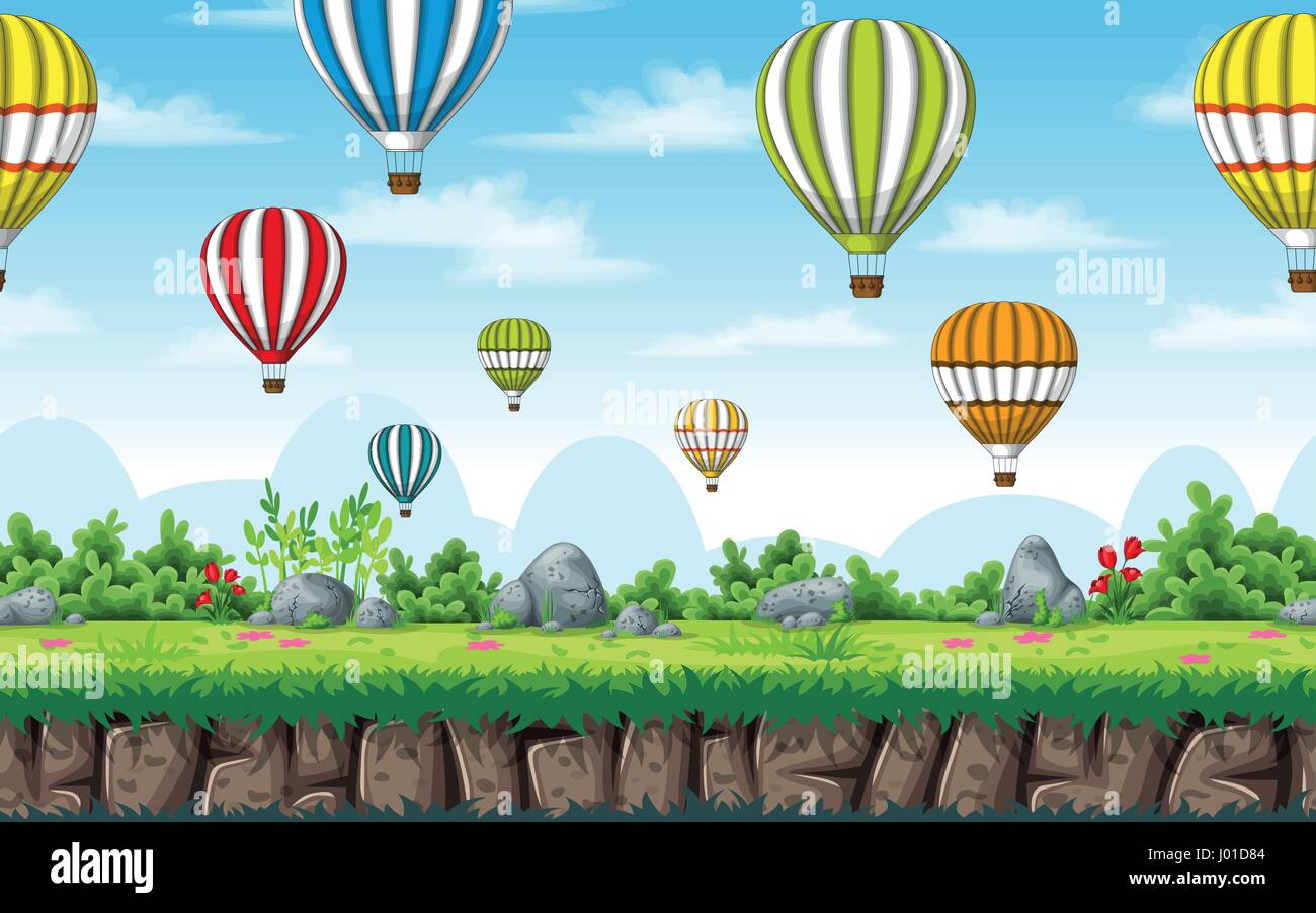 Seamless nature background with hot air balloons. Vector illustration with  separate layers Stock Vector Image & Art - Alamy