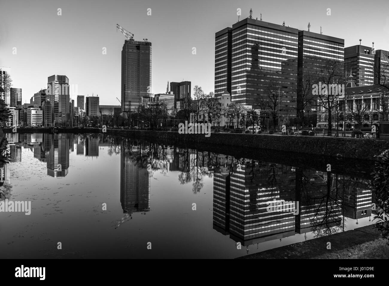 Tokyo buildings in black and white Stock Photo