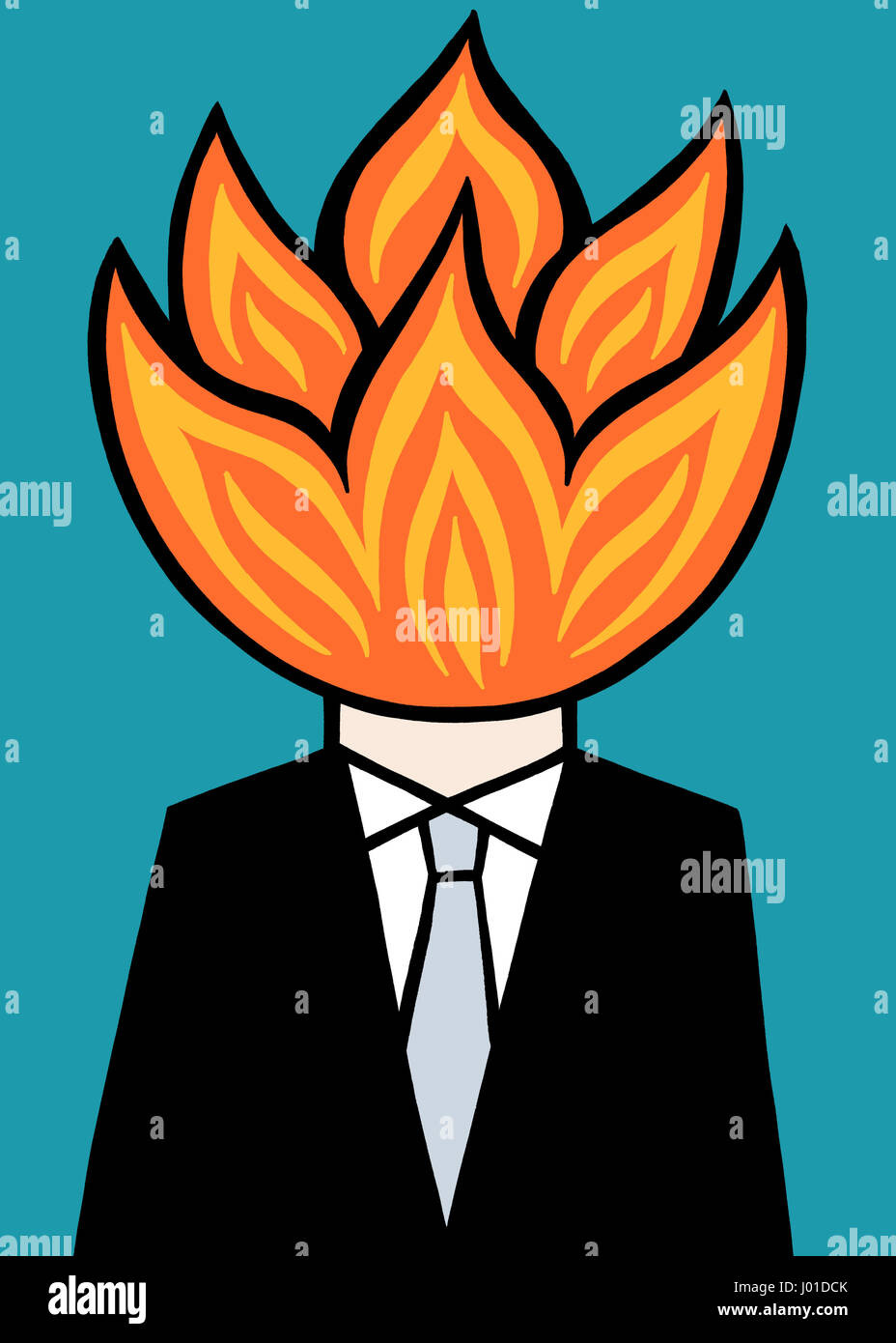 On fire. A business illustration about thinking different thoughts. Stock Photo