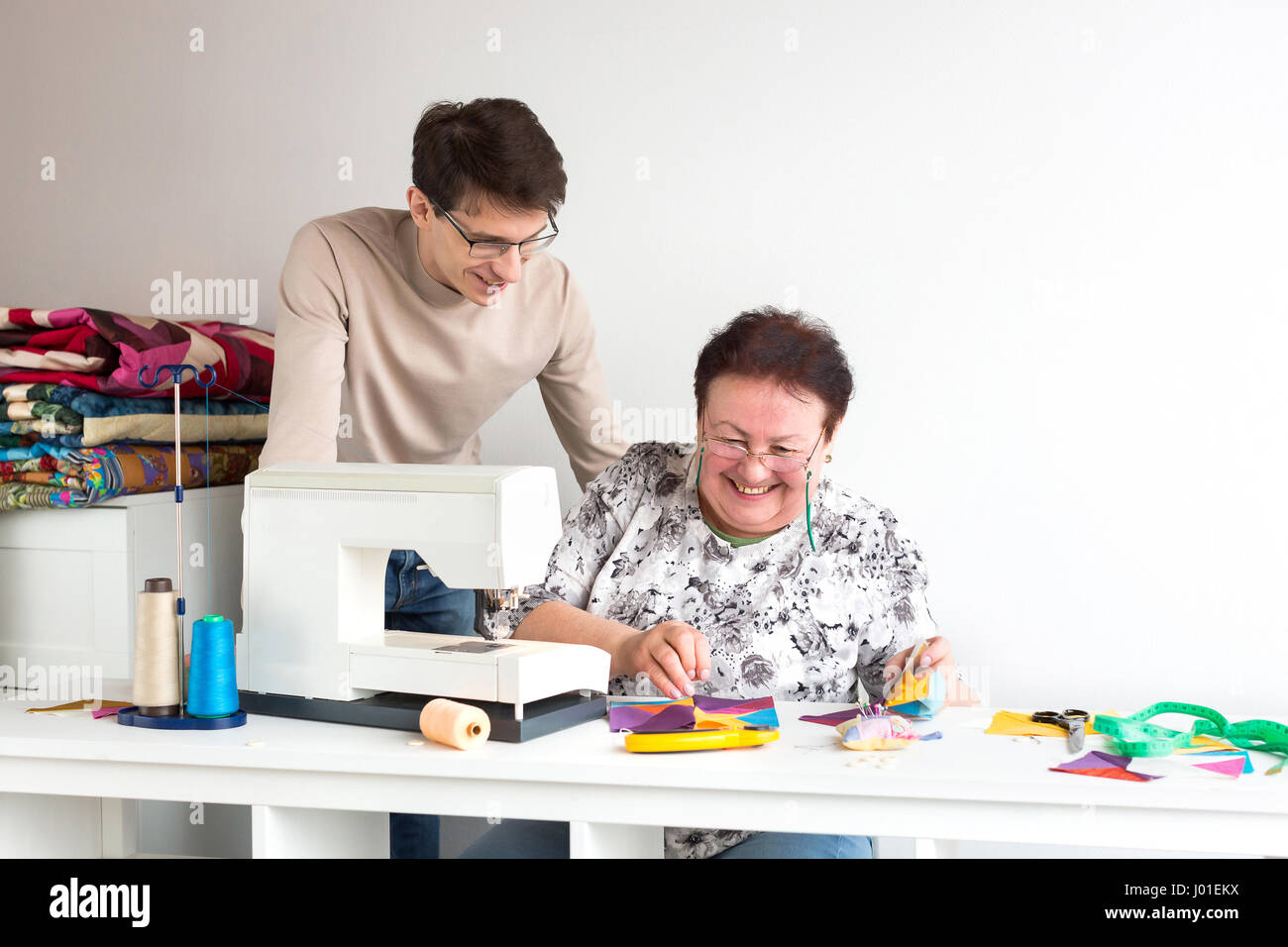 patchwork and quilting tailor two smiling tailors at work in the