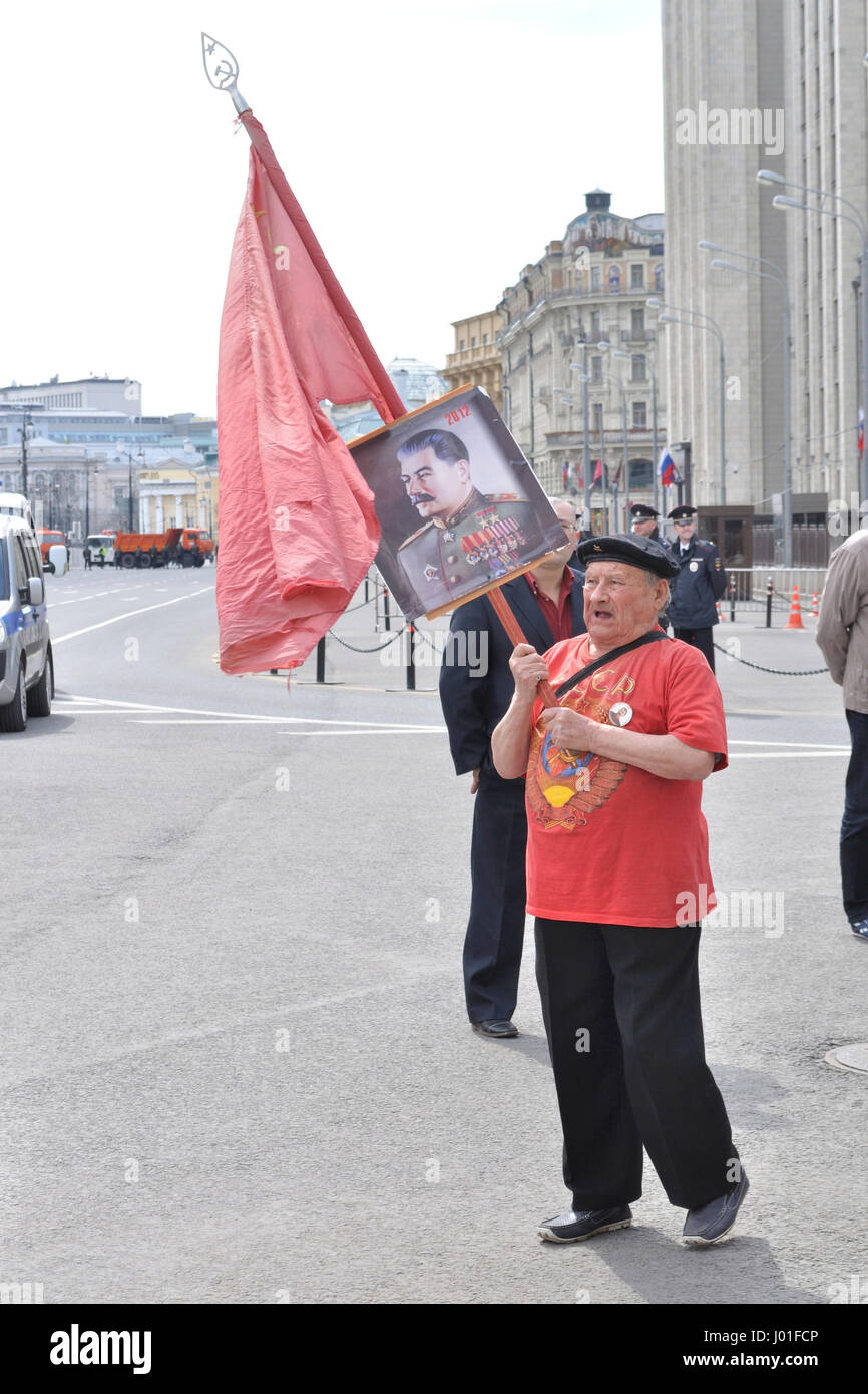 Participant of the Russian Communist Workers' Party demonstration during a Day of Spring and Labour. Stock Photo