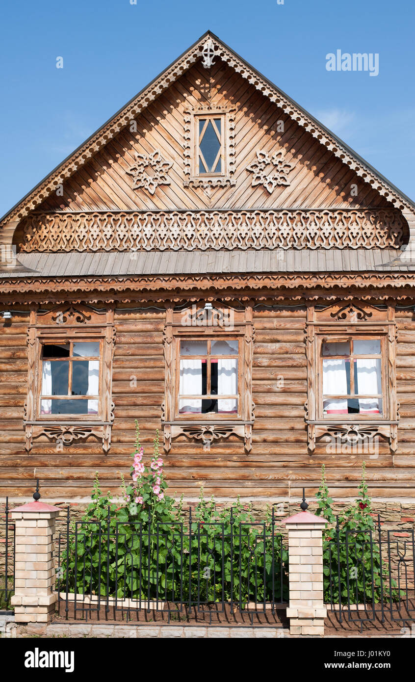 Orenburg, Russia-June 23,2016, A cultural center 'National Village', wooden Log cabin, tradishional Russian house Stock Photo