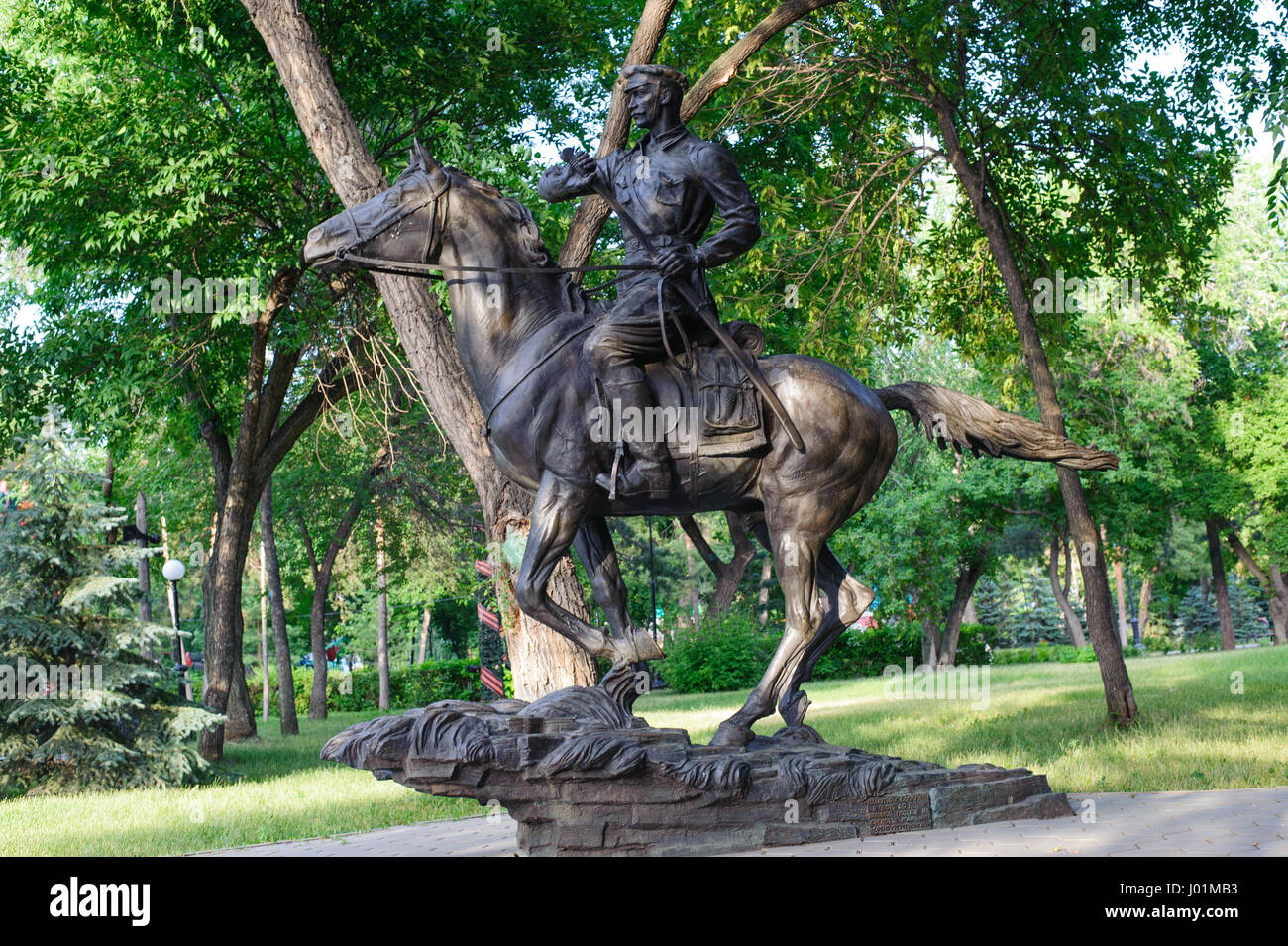 Orenburg, Russia-June 23,2016, Soviet soldier. Sculpture cavalryman for memory 11 Cavalry Division from Great Patriotic War 1941-1945 Stock Photo