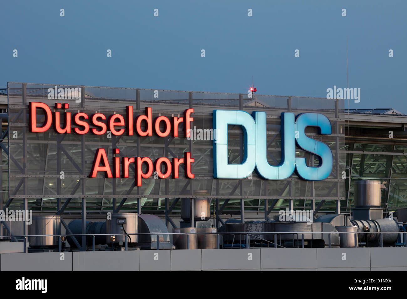 Lettering Düsseldorf Airport DUS, Düsseldorf, North Rhine-Westphalia Airport, Germany Stock Photo