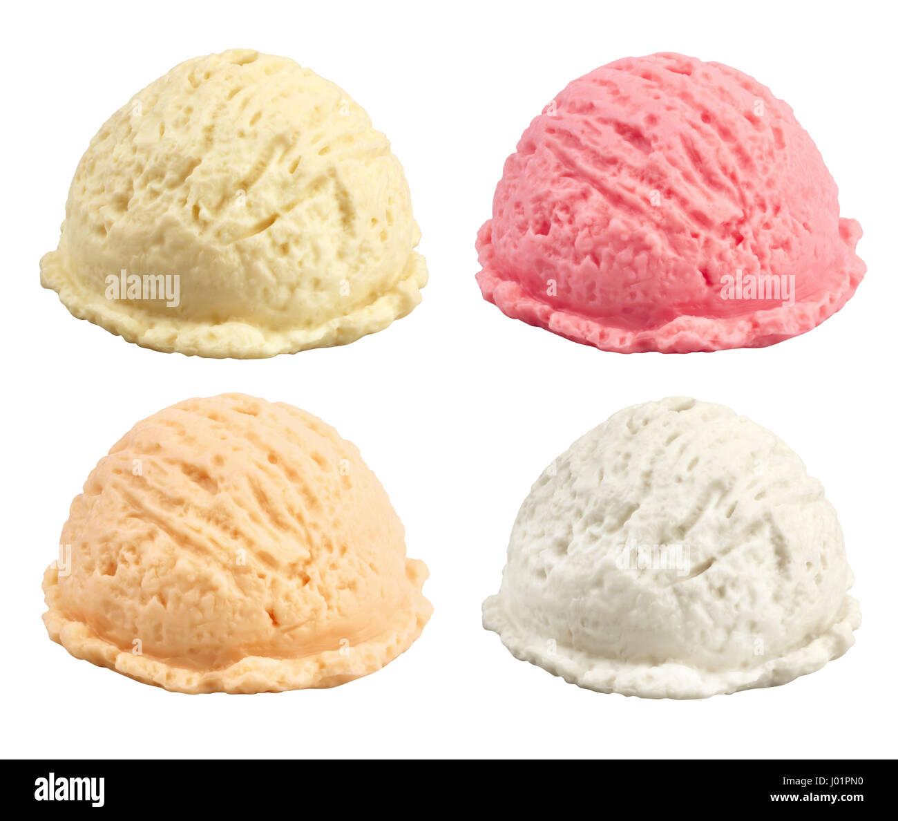 Set of different flavor ice cream scoops isolated on white Stock Photo