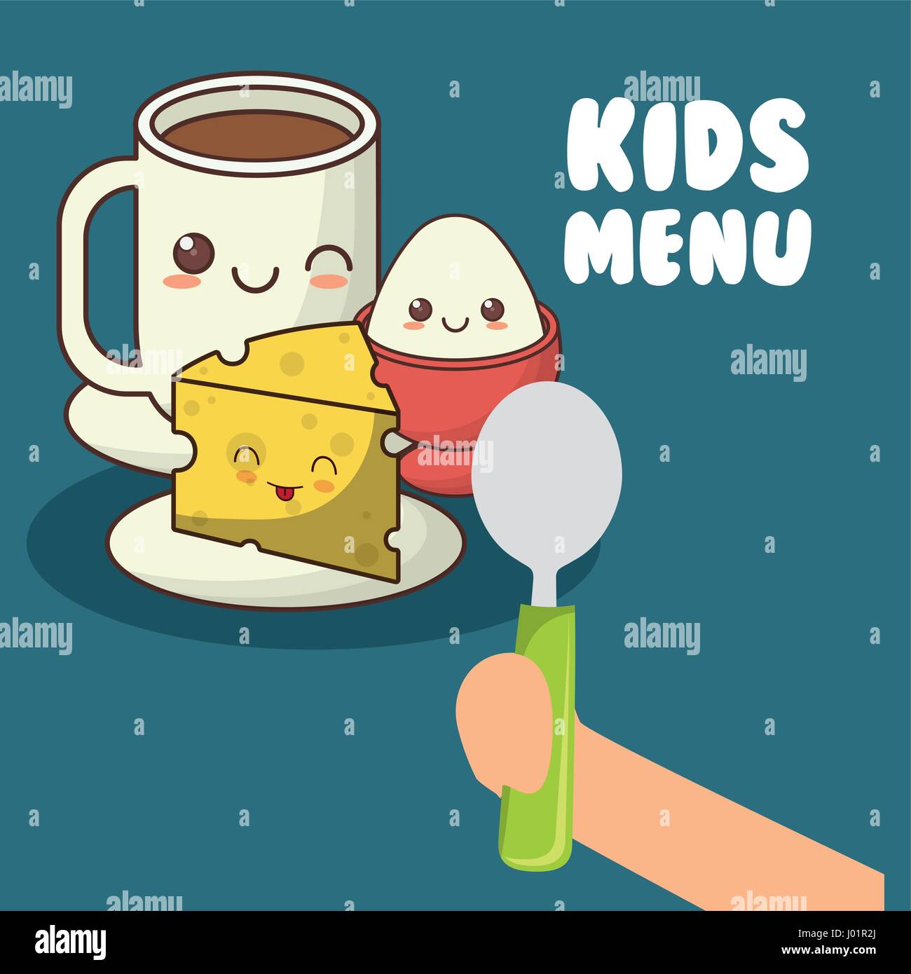 kids menu hand holding spoon with breakfast Stock Vector Image & Art