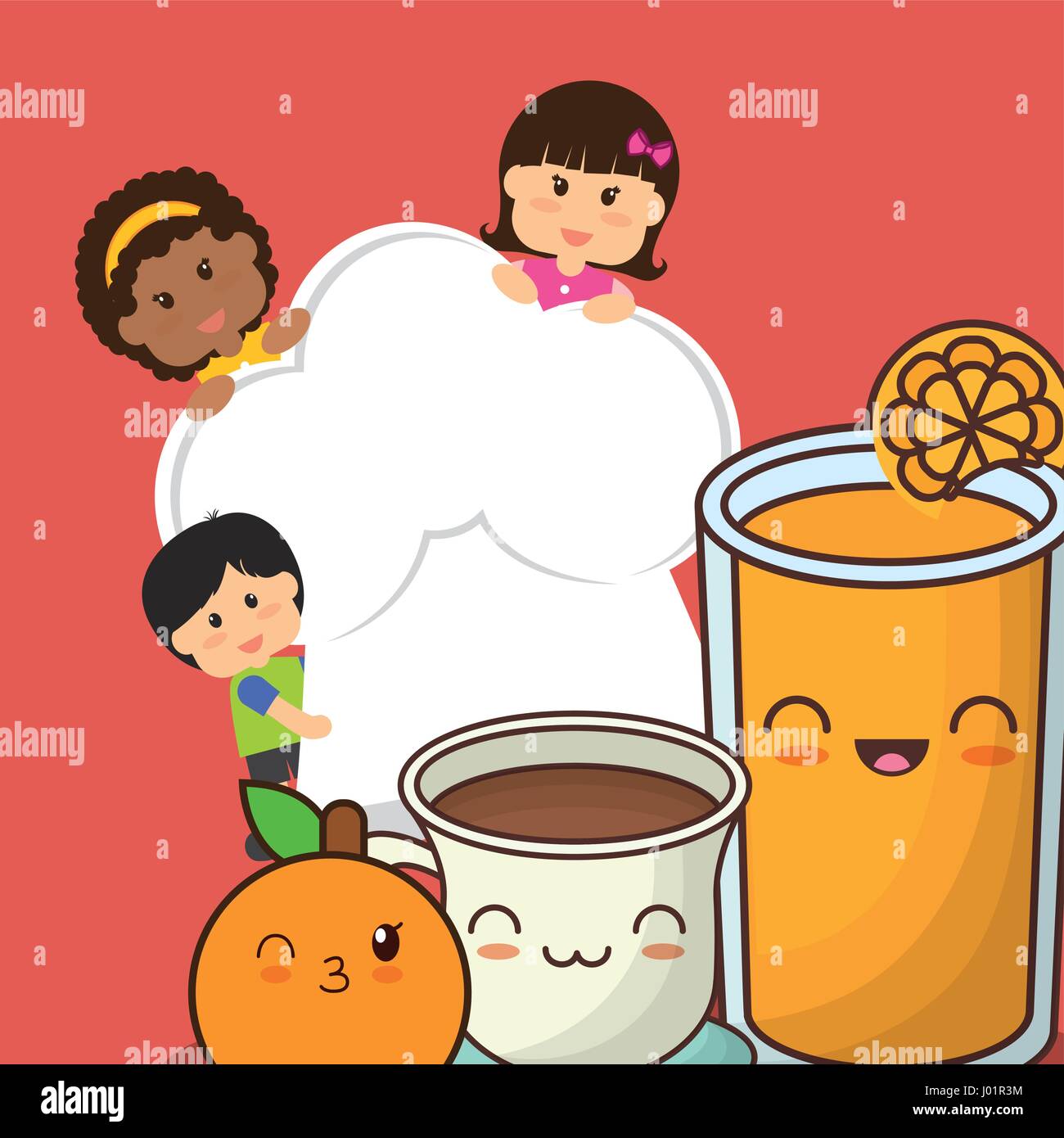 chef children fresh juice chocolate orange fruit Stock Vector Image