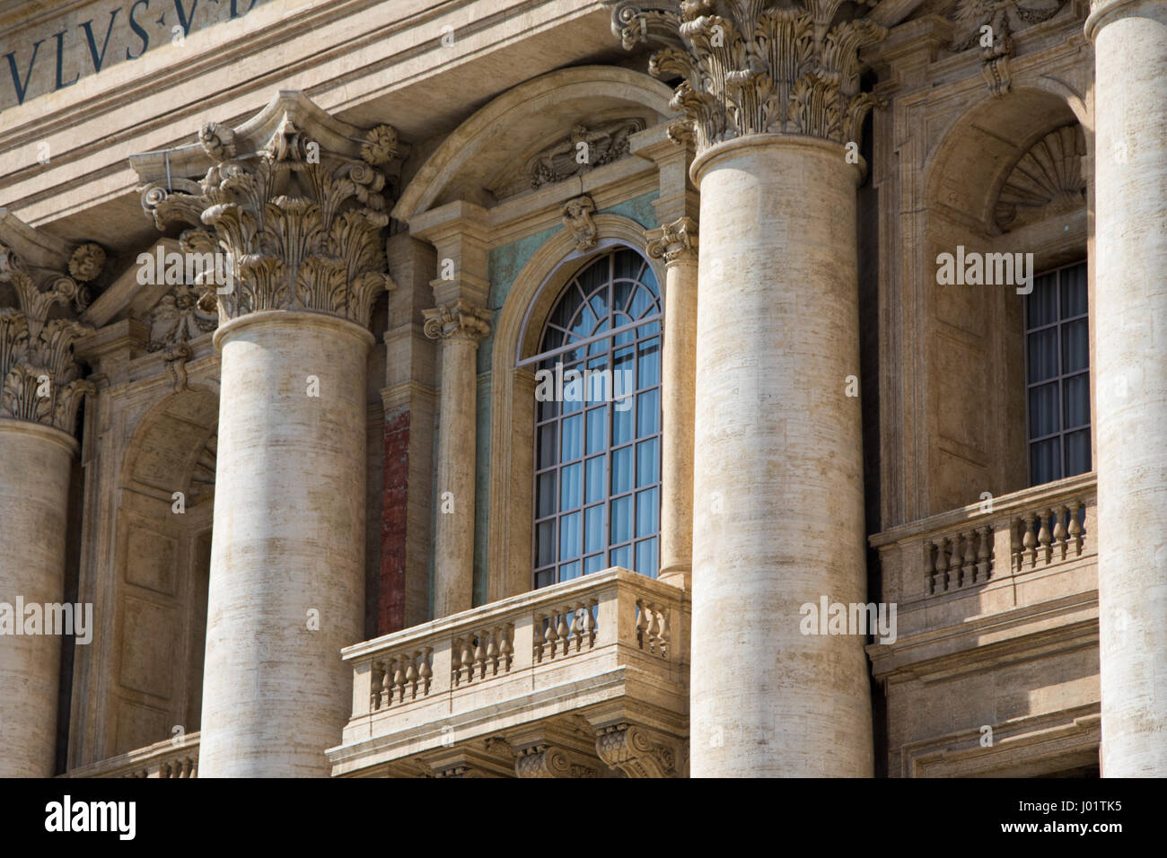 Rome, Italy - March 21, 2017: Pope balcony and window at Saint Peters Cathedral in Vatican Stock Photo