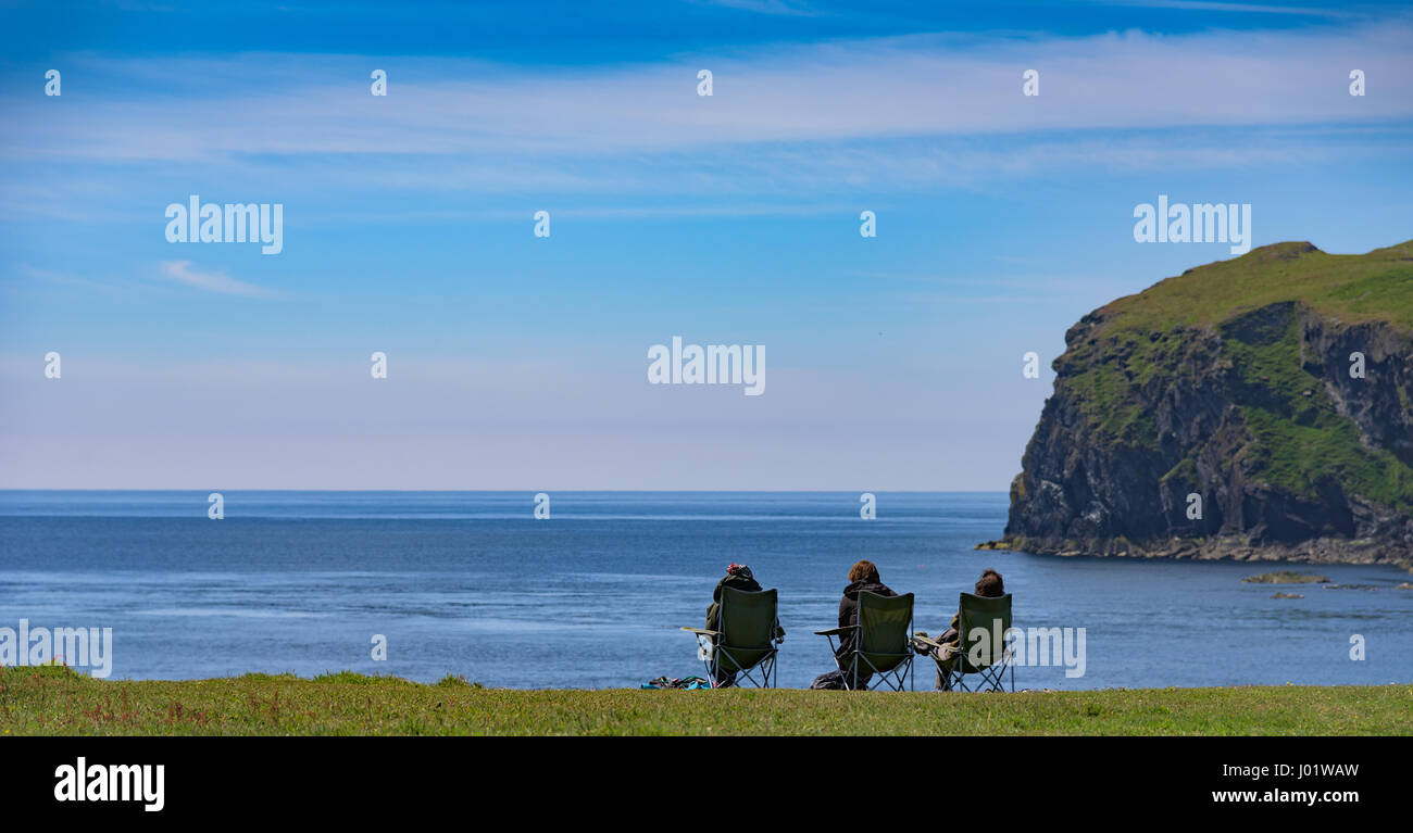 Manx Whale & Dolphin Watch volunteers at the Sound, Isle of Man Stock Photo