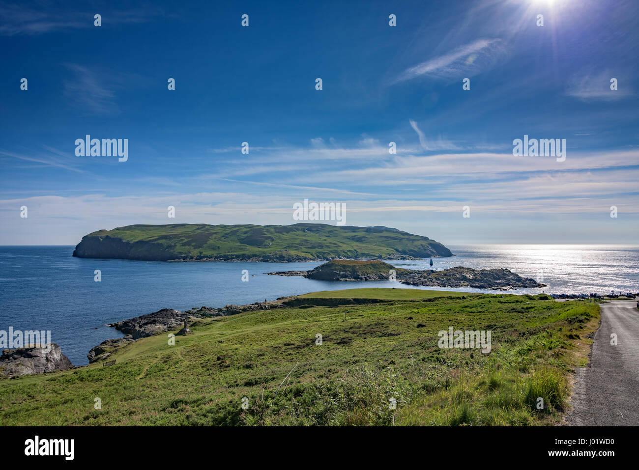 The Calf of Man & Kitterland from The Sound, Isle of Man Stock Photo