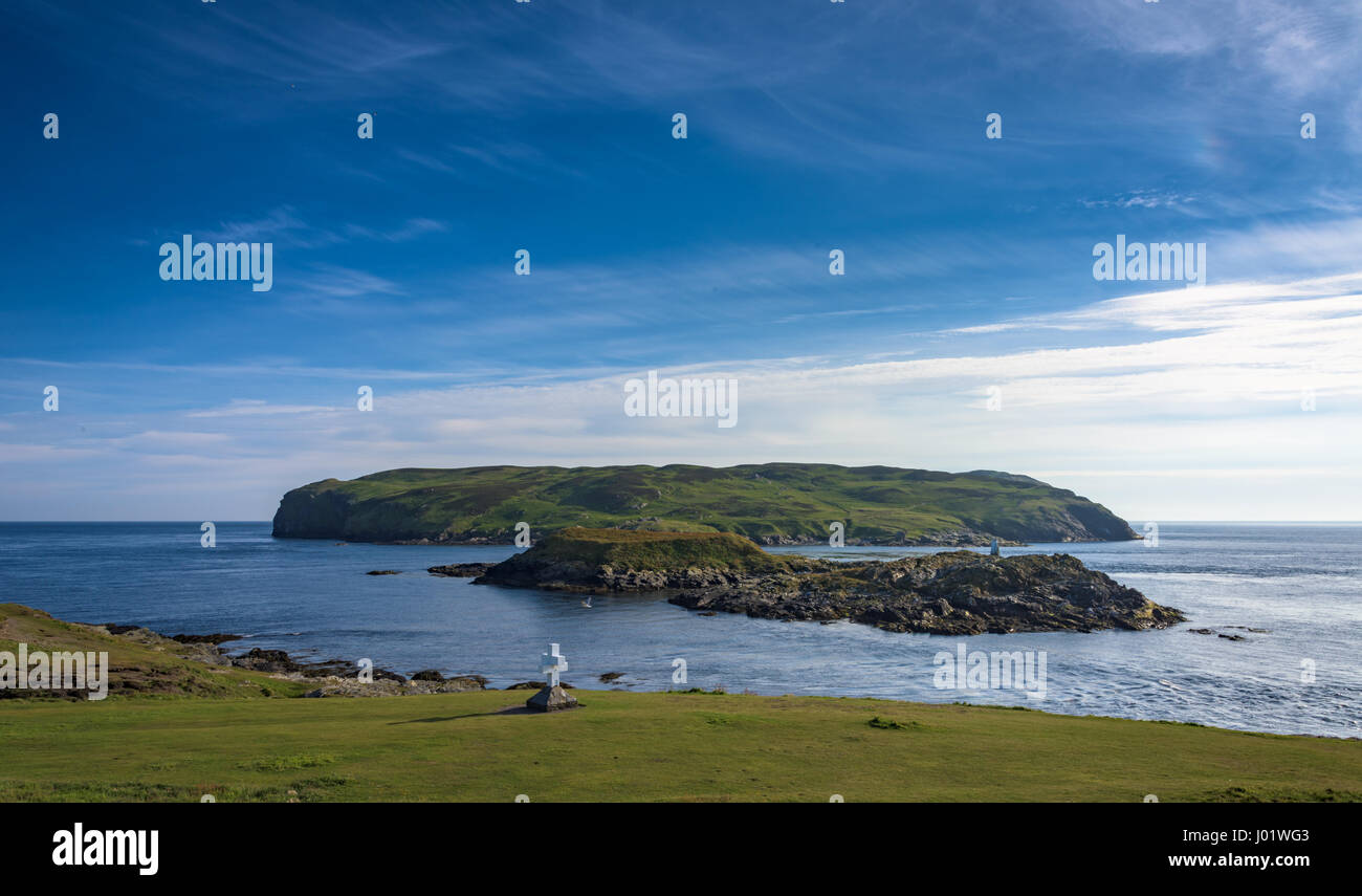 The Calf of Man & Kitterland from The Sound, Isle of Man. Stock Photo