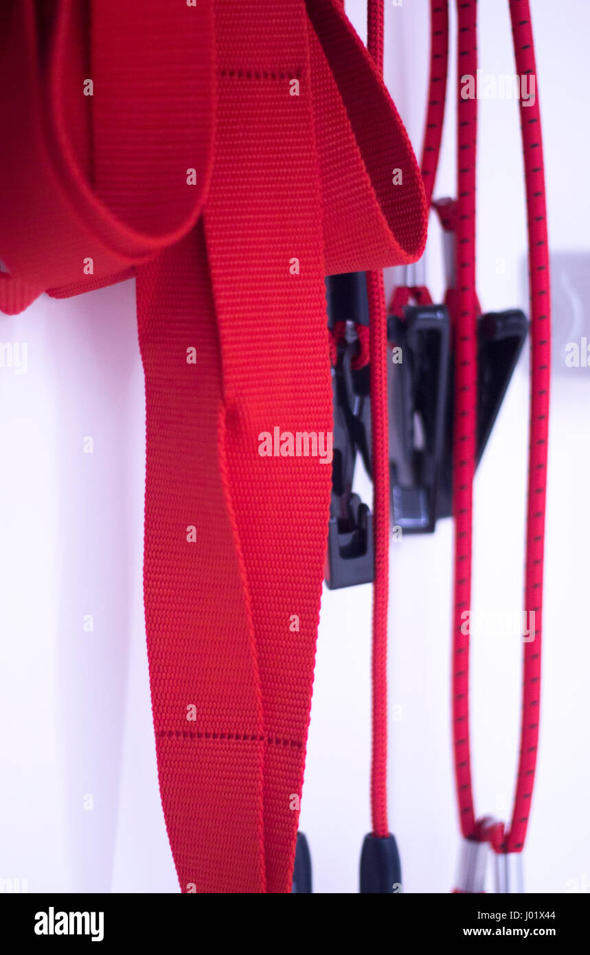 Suspension training physical therapy exercise equipment with red cord