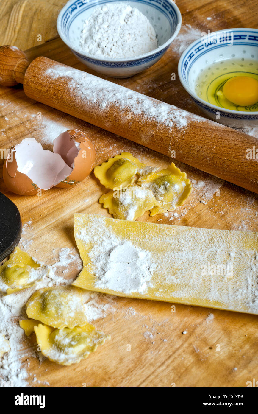 Working Hard In The Kitchen For The Family Making Ravioli Traditional Italian Stuffed Pasta With Vegetables And Cheese Stock Photo Alamy