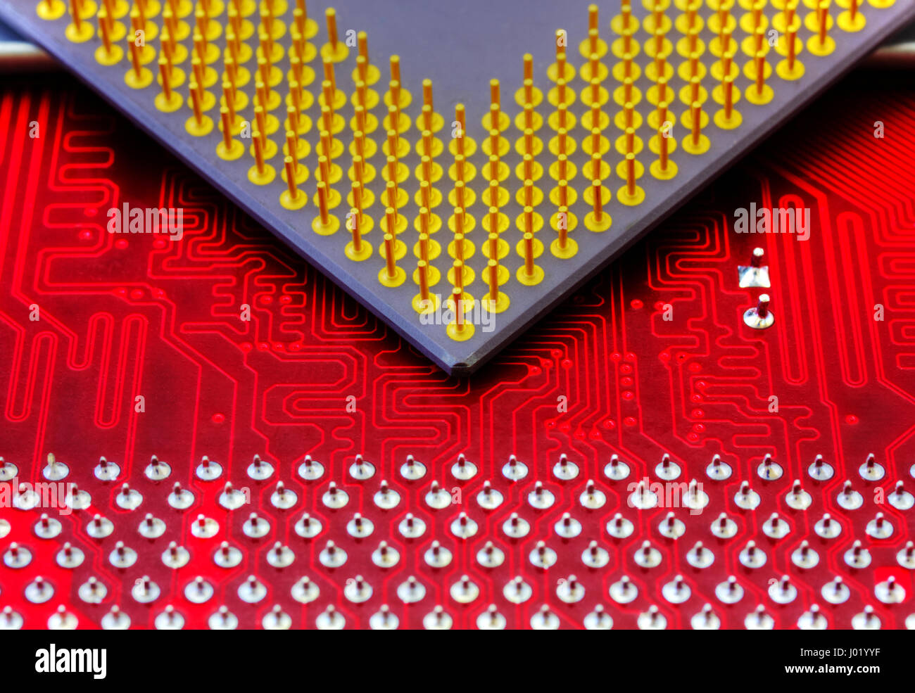 Technological background with red computer motherboard closeup Stock ...