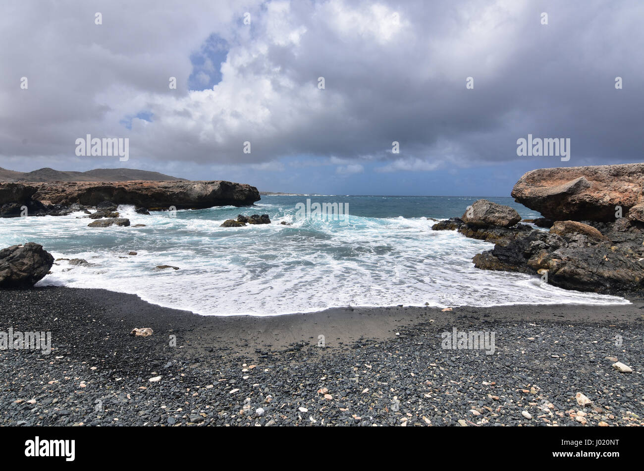 Pretty Black Sand Stone Beach On Arubas East Coastline Stock Photo Alamy